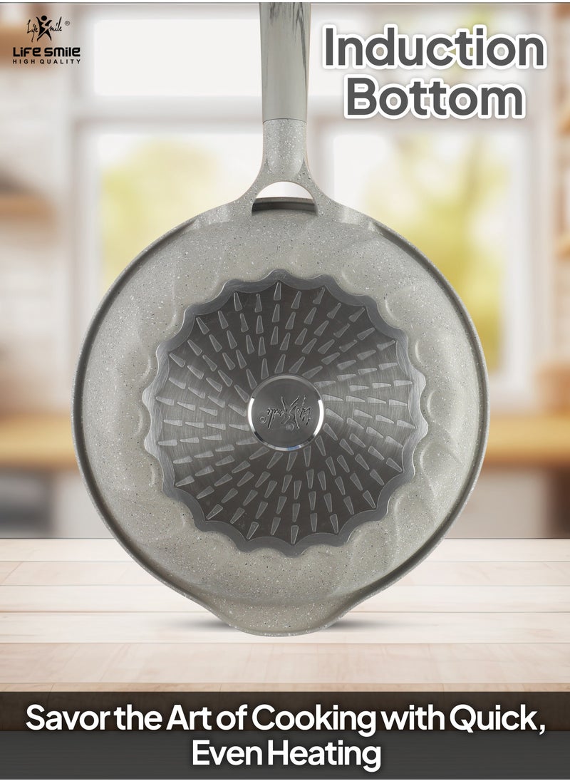 Life Smile 22CM Frying Pan With Lid - 5 Layer Granite Coating with Multiple Hob Compatibility  Heat-Resistant Handle - Induction bottom  - Image 2