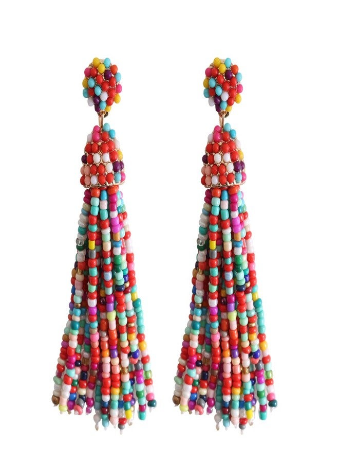 NLCAC Women's Beaded tassel alloy earrings Long Fringe Drop Earrings Dangle Confetti - Image 1