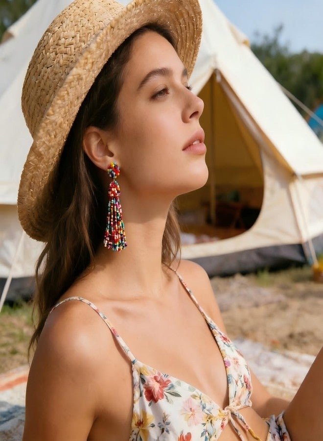 NLCAC Women's Beaded tassel alloy earrings Long Fringe Drop Earrings Dangle Confetti - Image 3