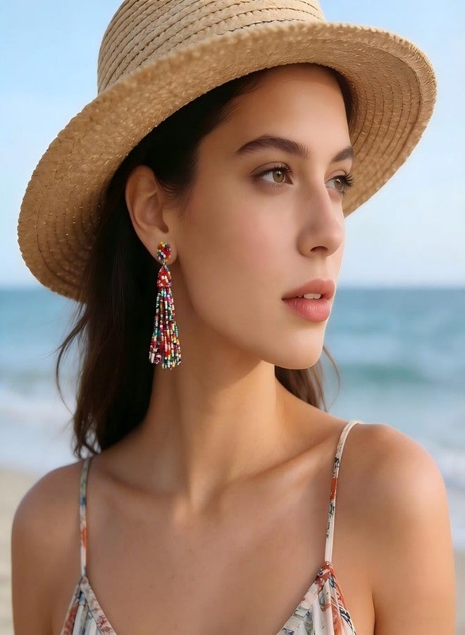 NLCAC Women's Beaded tassel alloy earrings Long Fringe Drop Earrings Dangle Confetti - Image 2