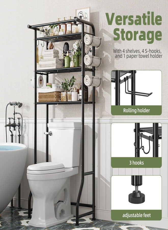 Simple Trending Over The Toilet Storage Cabinet, Metal Bathroom Shelf Organizer with Paper Holder and Hooks, 3 Tier, Black - Image 3