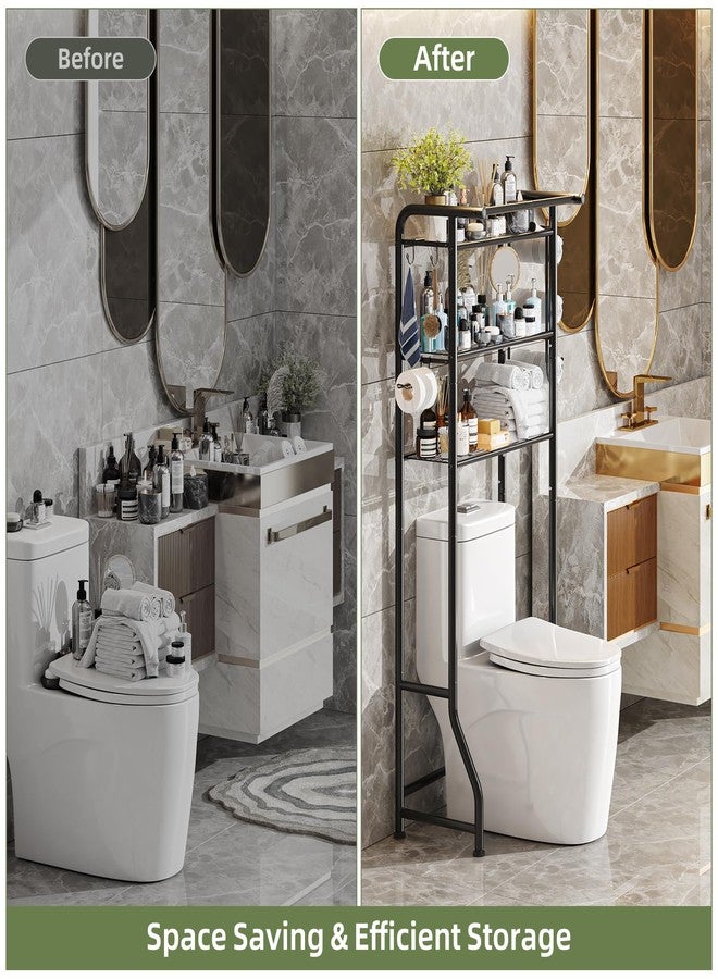 Simple Trending Over The Toilet Storage Cabinet, Metal Bathroom Shelf Organizer with Paper Holder and Hooks, 3 Tier, Black - Image 4