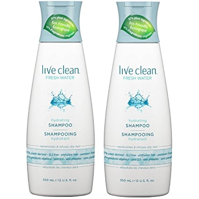 Live Clean Fresh Water Hydrating Shampoo (Pack of 2) With Rosemary Leaf Extract, Vitamin E and Lavender Extract, 12 fl. oz. Each