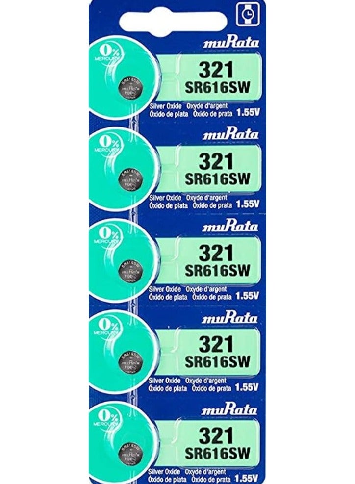 muRATA 5-Pieces Murata SR616SW / 321 Silver Oxide 1.55V (muRata) Japan Batteries - Image 1