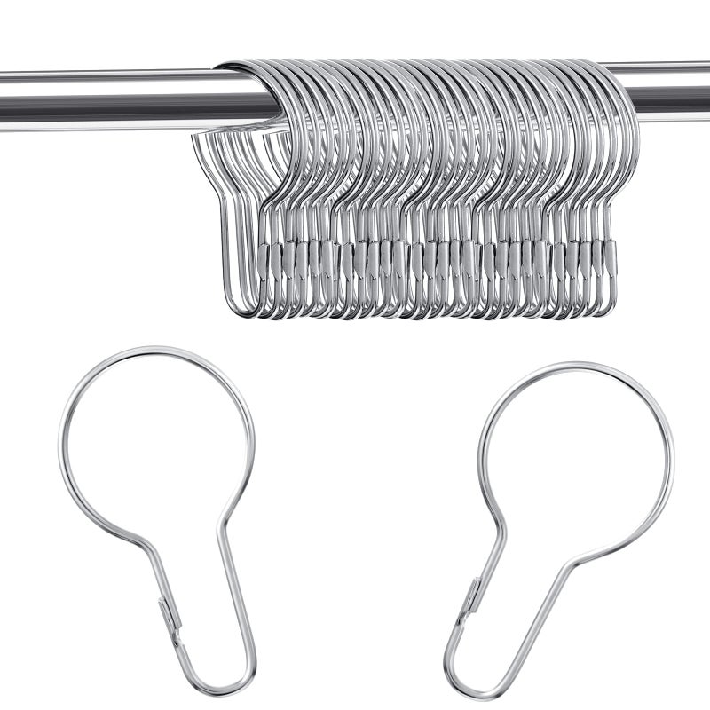 Queekay Metal Shower Curtain Hooks Hanging Clips Metal Curtain Rings Practical Reusable Shower Hangers for Bathroom Bedroom Kitchen Home ApplicationsSilver60 Pieces