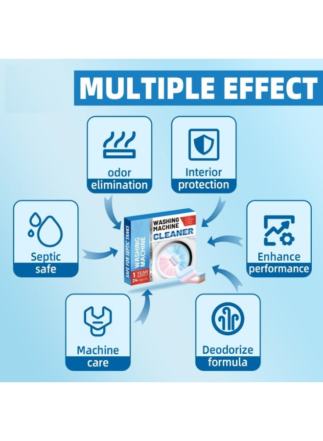 CMGTYYD. أقراص تنظيف الغسالة - مزيل الترسبات الكلسية ومزيل الروائح القوية للغسالات الأمامية والعلوية والغسالات عالية الكفاءة - تنظيف عميق للأسطوانة ومانع التسرب والمرشحات - صديقة للبيئة، كمية تكفي لمدة عام (عبوة من 24 قطعة) - Image 3