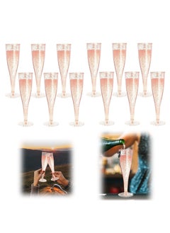 SYOSI 12 Pack Disposable Champagne Flutes Rose Gold Glitter Plastic Champagne Glasses for Parties Plastic Champagne Flutes Cups Plastic Toasting Glasses Mimosa Wedding and Shower Party Supplies 6.5OZ  - Image 1
