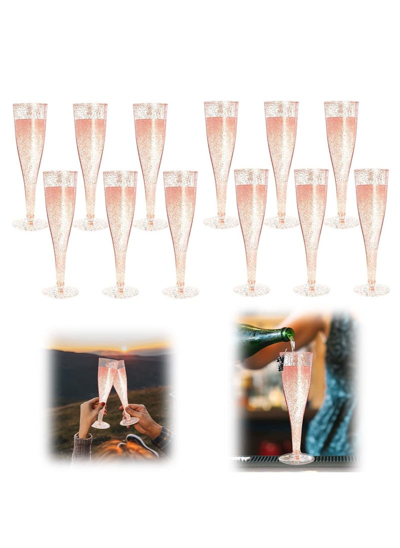 SYOSI 12 Pack Disposable Champagne Flutes Rose Gold Glitter Plastic Champagne Glasses for Parties Plastic Champagne Flutes Cups Plastic Toasting Glasses Mimosa Wedding and Shower Party Supplies 6.5OZ  - Image 1