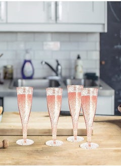 SYOSI 12 Pack Disposable Champagne Flutes Rose Gold Glitter Plastic Champagne Glasses for Parties Plastic Champagne Flutes Cups Plastic Toasting Glasses Mimosa Wedding and Shower Party Supplies 6.5OZ  - Image 4