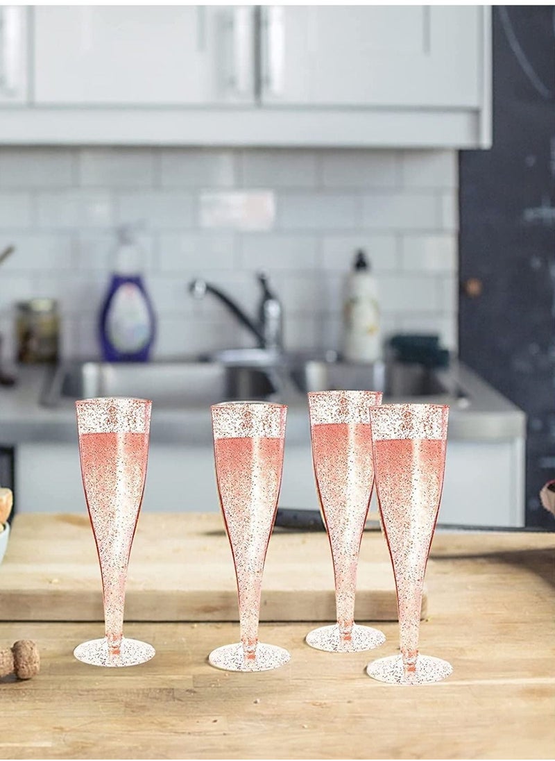 SYOSI 12 Pack Disposable Champagne Flutes Rose Gold Glitter Plastic Champagne Glasses for Parties Plastic Champagne Flutes Cups Plastic Toasting Glasses Mimosa Wedding and Shower Party Supplies 6.5OZ  - Image 4