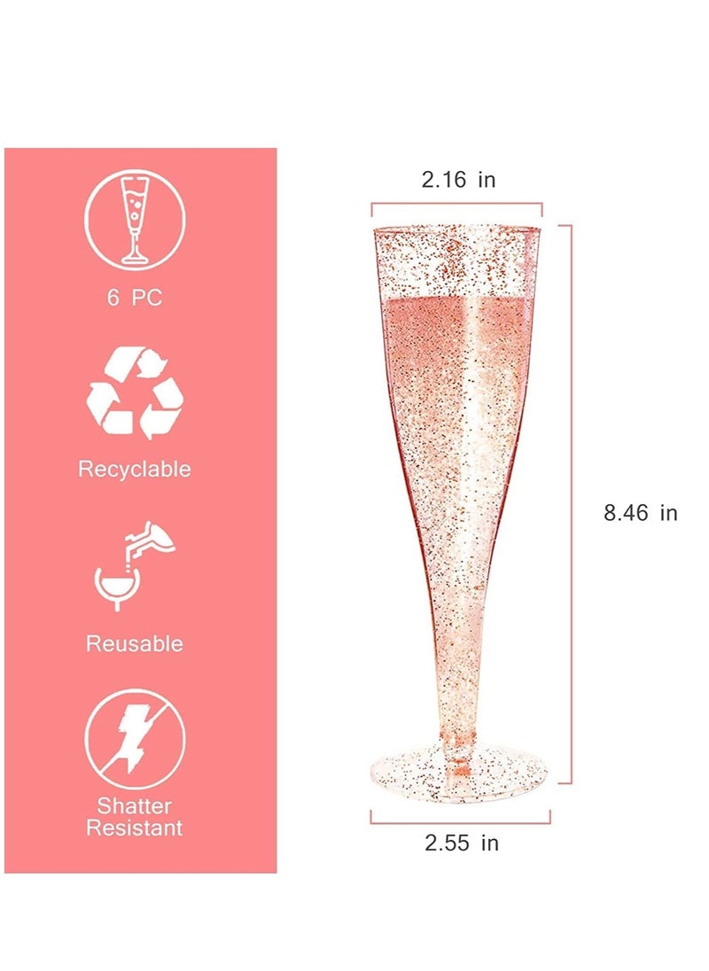 SYOSI 12 Pack Disposable Champagne Flutes Rose Gold Glitter Plastic Champagne Glasses for Parties Plastic Champagne Flutes Cups Plastic Toasting Glasses Mimosa Wedding and Shower Party Supplies 6.5OZ  - Image 5