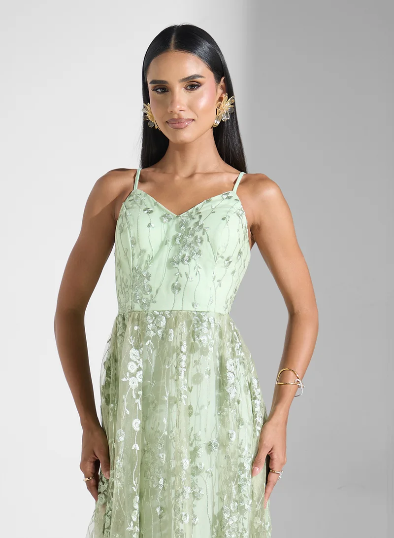 Ginger Boutique Floral Tulle Gown Dress