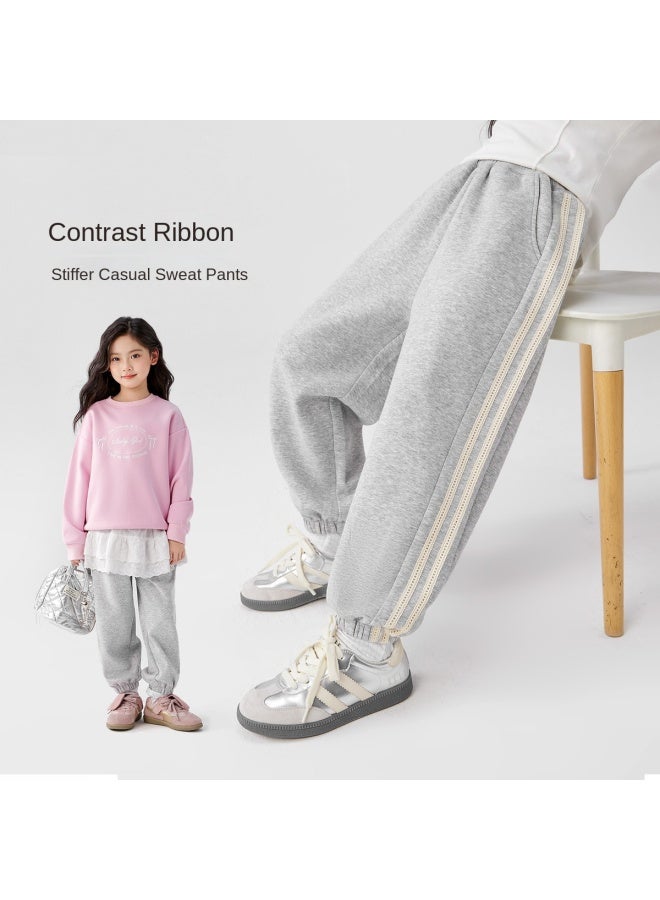 Zuoxi Girls' Sports Pants Spring/autumn Long Pants Children's Spring Outfits 2025 New Collection Sweatpants For Big Kids Contrast Color Casual Pants With Elastic Cuffs - Image 2