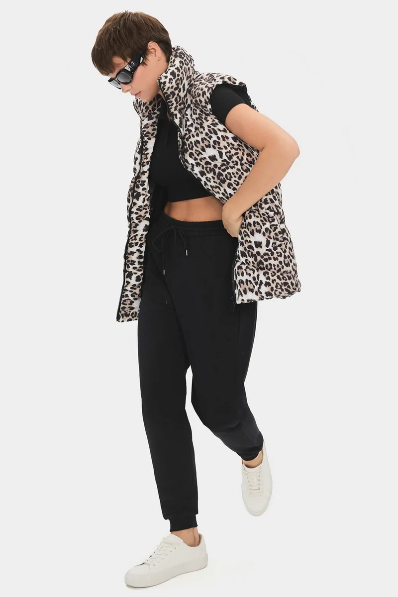 JUNE Women's Leopard Pattern Puffer Vest