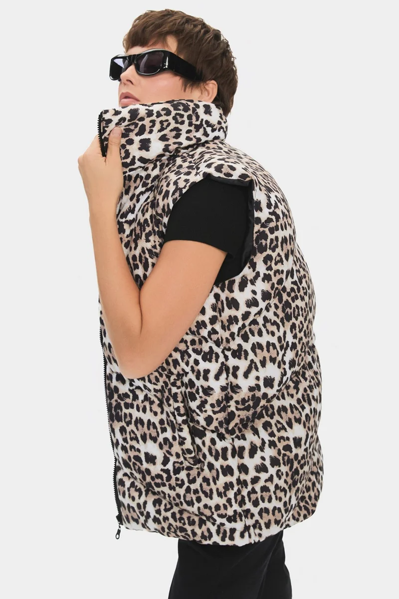 JUNE Women's Leopard Pattern Puffer Vest