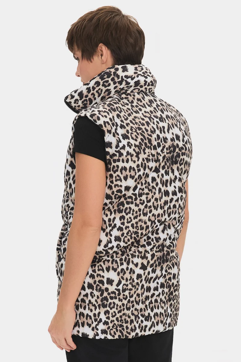 JUNE Women's Leopard Pattern Puffer Vest