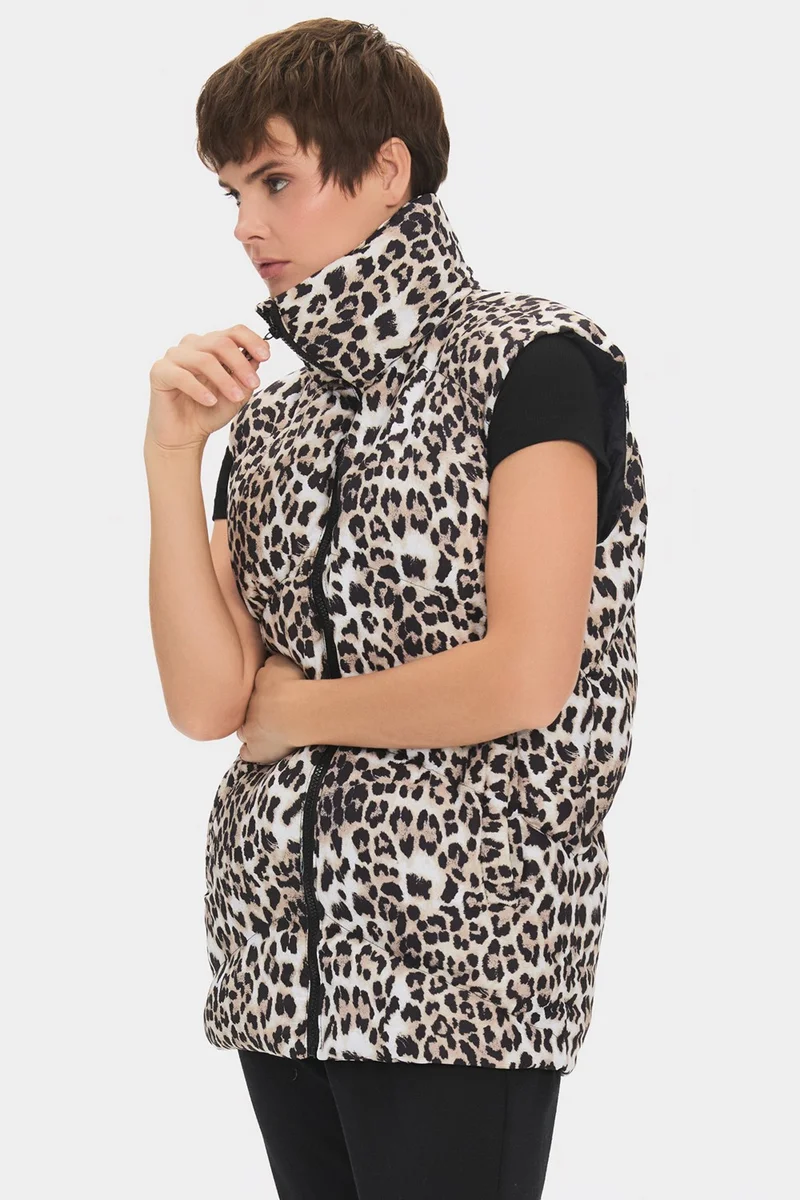 JUNE Women's Leopard Pattern Puffer Vest