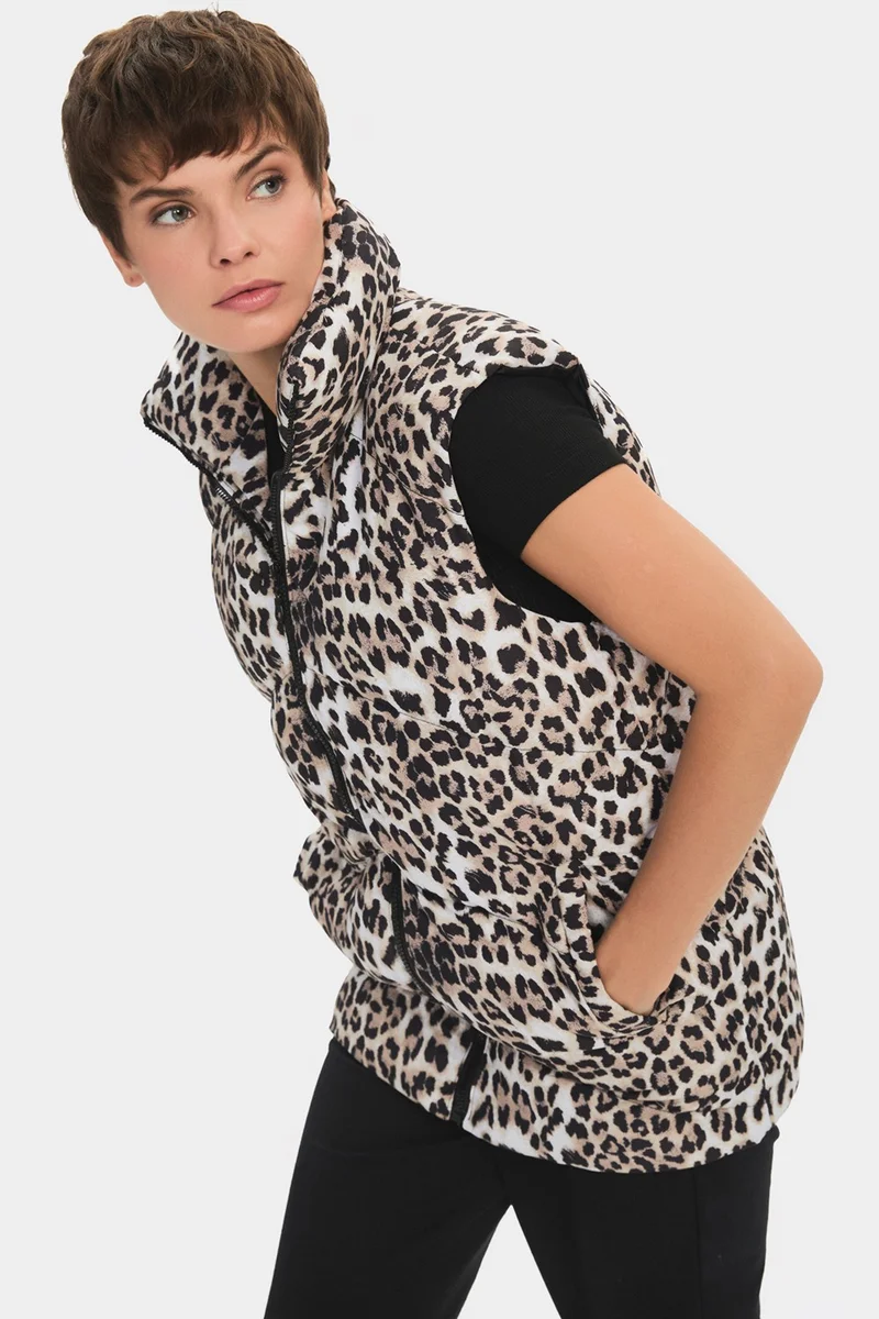 JUNE Women's Leopard Pattern Puffer Vest