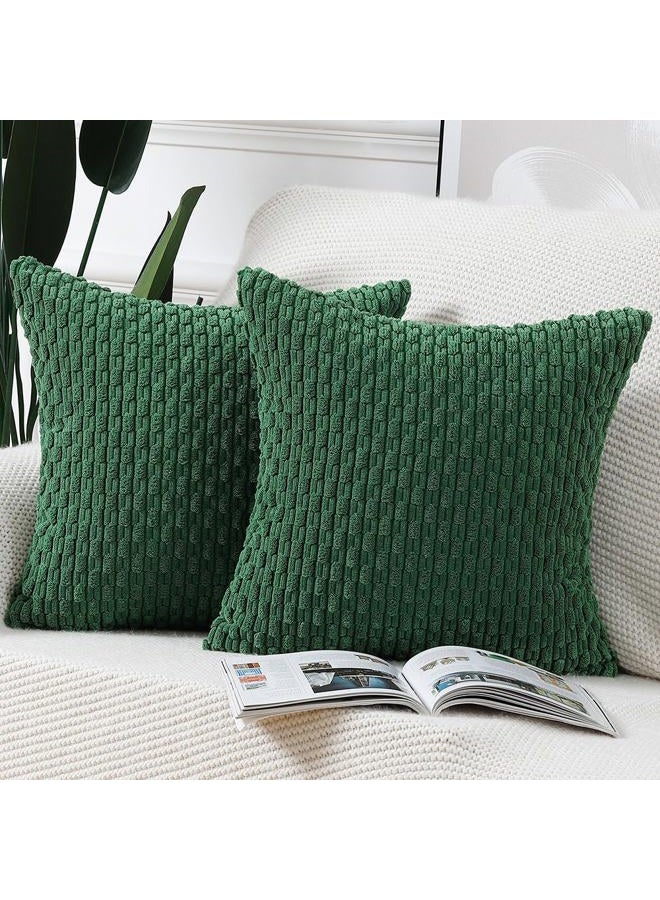 MADIZZ Pack of 2 Boho Striped Corduroy Throw Pillow Covers 22x22 Inch Green Soft Decorative Cushion Cover for Bedroom Sofa Pillow Shell - Image 1