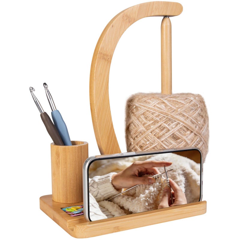 SPEENSUN Yarn Holder for Crochet Bamboo Yarn Spinner with Magnetic Rotating AntiTangle Design 11lbs Capacity 3in1 Storage for HooksMarkers Phone Stand Best Crochet Accessories Gifts - Image 2