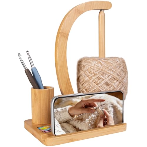 SPEENSUN Yarn Holder for Crochet Bamboo Yarn Spinner with Magnetic Rotating AntiTangle Design 11lbs Capacity 3in1 Storage for HooksMarkers Phone Stand Best Crochet Accessories Gifts - Image 1
