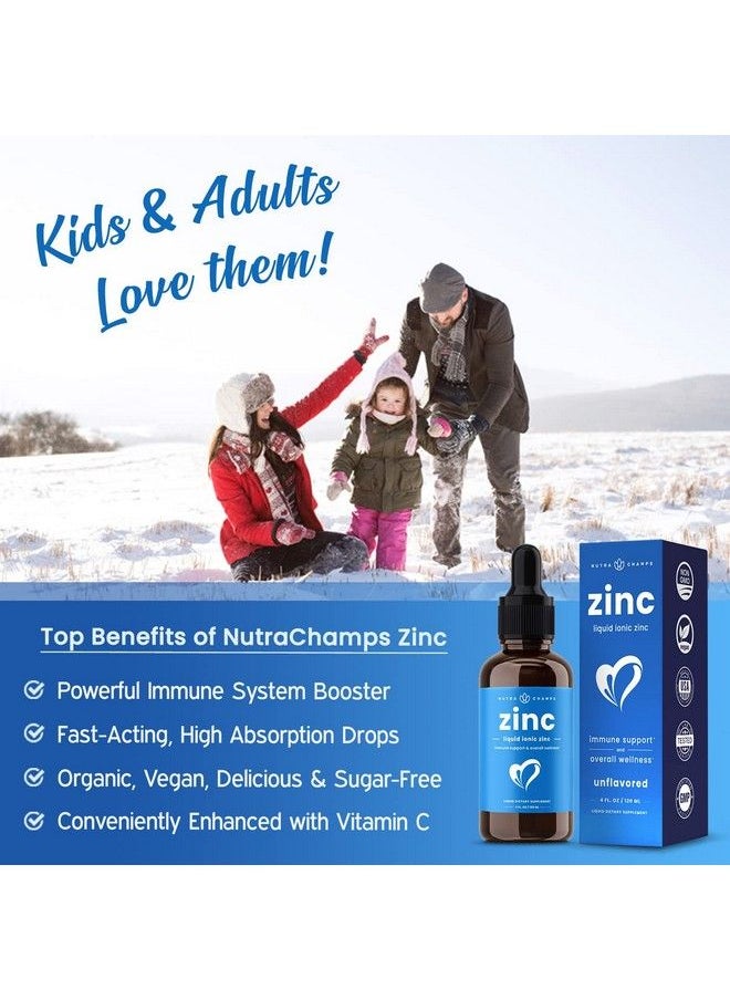 NutraChamps - Liquid Zinc For Kids & Adults ; Vegan Pure Ionic Zinc Drops Enhanced With Vitamin C ; Elemental Zinc Supplements For Immune Support ; Sugarfree Zinc Liquid 4 Oz - Image 1