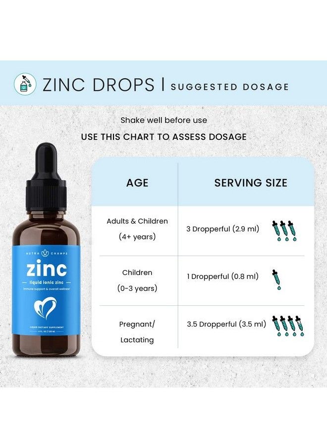 NutraChamps - Liquid Zinc For Kids & Adults ; Vegan Pure Ionic Zinc Drops Enhanced With Vitamin C ; Elemental Zinc Supplements For Immune Support ; Sugarfree Zinc Liquid 4 Oz - Image 1