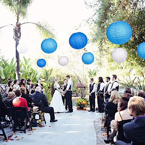 zilue 24pcs Hanging Round Paper Lanterns for Wedding Birthday Party Baby Showers Decoration Blue/White - Image 3