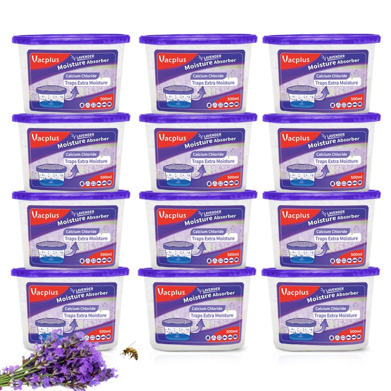 Vacplus Moisture Absorbers 12 Pack 105 Oz Humidity Absorber Boxes Attracts Extra Moisture from Your Bathroom Closet Kitchen Dehumidifier for Closet Lavender ScentPurple