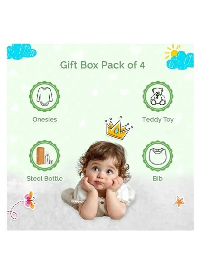 Luay 6-9 Premium Gift Box Set with The Baby Romper, Baby Feeding Bottle and Teddy Bear Best Hamper for Babies (6-9 M)  | Best Price UAE