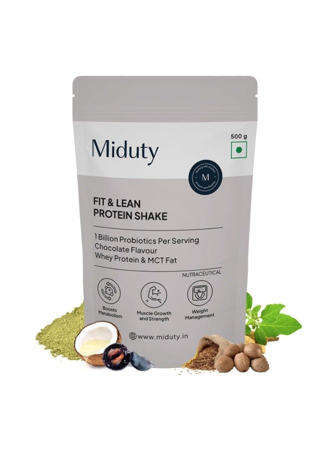 Miduty Fit And Lean Protein Shake Low-Carb Protein Shake Sweetened with Xylitol & Stevia, Ashwagandha, Garcinia Cambogia, MCT Powder - 500 grams - Image 1
