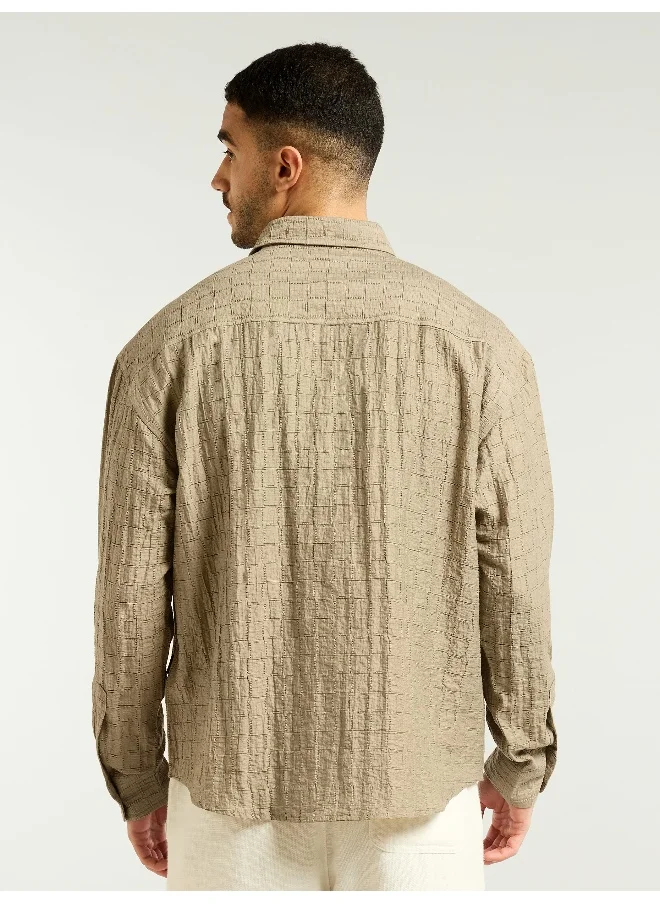 Beyoung Light Khaki Textured Jacquard Shirt