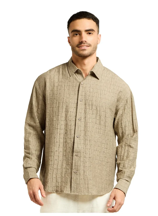 بيونغ Light Khaki Textured Jacquard Shirt