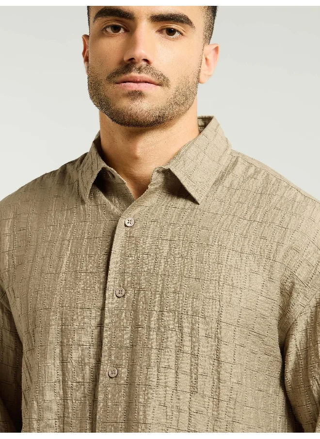 بيونغ Light Khaki Textured Jacquard Shirt