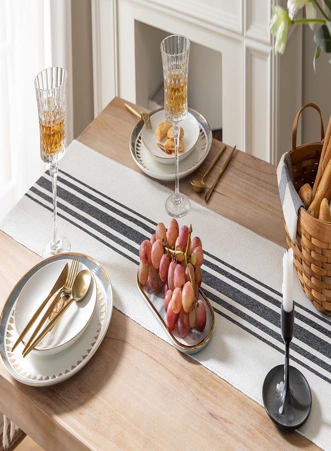 Caflife Boho Table Runner for Modern Farmhouse Decor, Dining Table décor 13 x 72 Inch Long, Coffee Table Runner with Handcrafted Tassels, Black and Beige Stripe Table Runner for Home Boho décor - Image 4