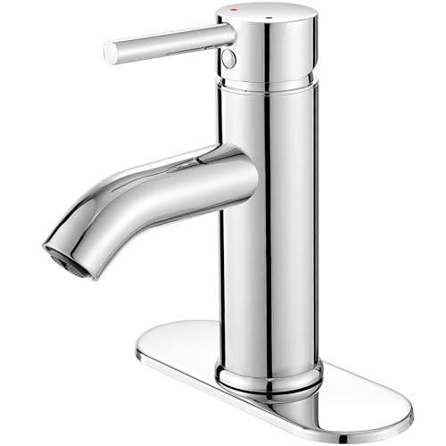 VOTON Modern Bathroom Faucet Chrome Single Handle One Hole Sink Faucet Commercial Lavatory Vanity Sink Faucet with 3/8" Hoses and Deck Plate - Image 1
