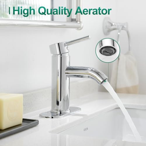 VOTON Modern Bathroom Faucet Chrome Single Handle One Hole Sink Faucet Commercial Lavatory Vanity Sink Faucet with 3/8" Hoses and Deck Plate - Image 2