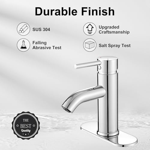 VOTON Modern Bathroom Faucet Chrome Single Handle One Hole Sink Faucet Commercial Lavatory Vanity Sink Faucet with 3/8" Hoses and Deck Plate - Image 3