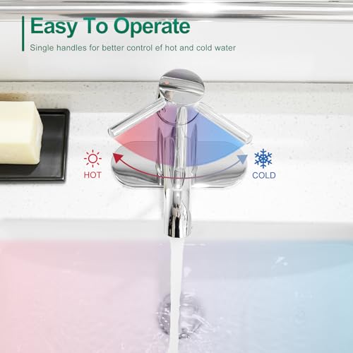 VOTON Modern Bathroom Faucet Chrome Single Handle One Hole Sink Faucet Commercial Lavatory Vanity Sink Faucet with 3/8" Hoses and Deck Plate - Image 4