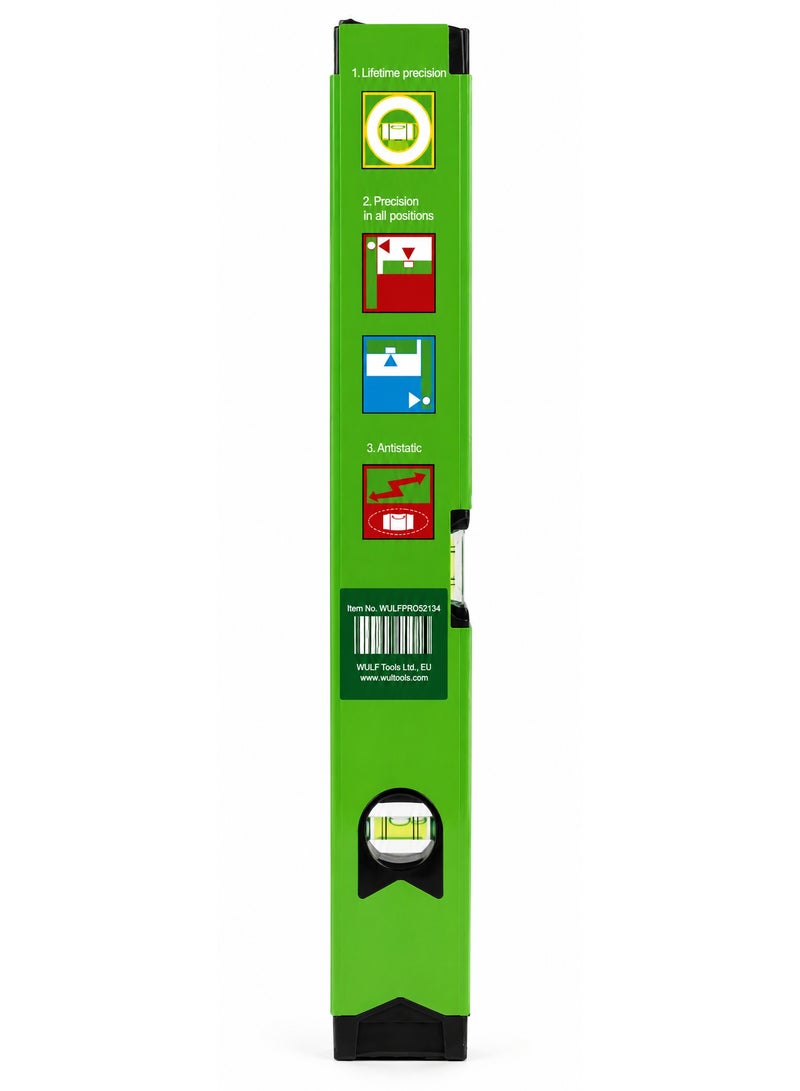 WULF 18 Inch Aluminum Level with Magnet, Heavy Duty Magnetic Spirit Level with Precision Bubble Vials for Construction, Carpentry, Framing & DIY Alignment Work - Image 2