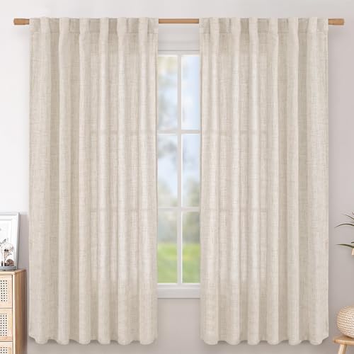 BGment Linen Curtains 63 Inch Length 2 Panels for Living Room - Semi Sheer Drapes Light Filtering Window Treatments with Rod Pocket Back Tab Lightweight for Bedroom, 52 X 63 Inch - Image 1