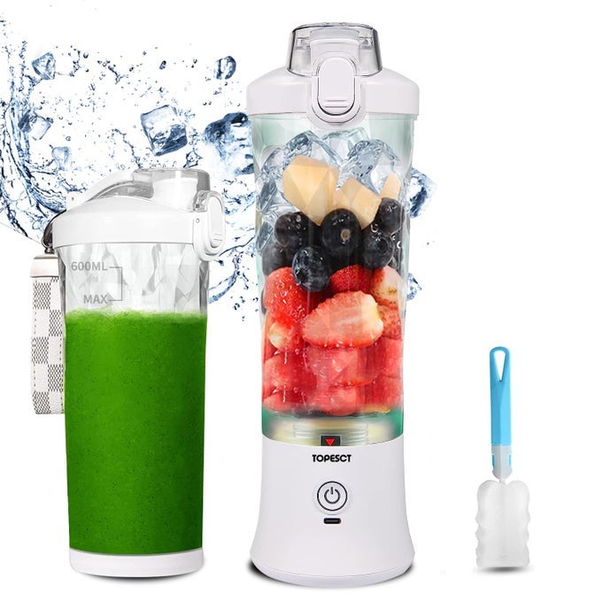 600ML PORTABLE BLENDER USB RECHARGEABLE WATERPROOF PERSONAL BLENDER FOR SHAKES AND SMOOTHIES 270W STRONG CUTTING POWER WITH 6PCS 3D BLADES FOR TRAVEL OFFICE SPORTSWHITE