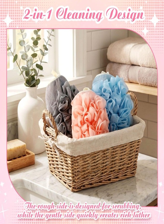 Gilprop 6 Pcs Bath Shower Pouf Sponge Mesh Pouf Exfoliating Shower Ball Puff Loofah Bath Sponge Hand Elastic Body Brush Strap 2 in 1 Mitt Glove for Face and Body That Gets You Clean - Image 4