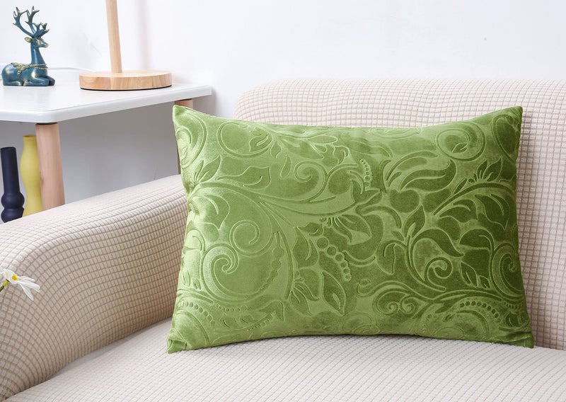 TangDepot Heavy Velvet Embossing Throw Pillow Cover, Classis Floral Anaglyph Velvet Fabric, Lumbar Pillow Cover, Indoor/Outdoor Pillowcase - (12" x 24", C18 Apple Green) - Image 1