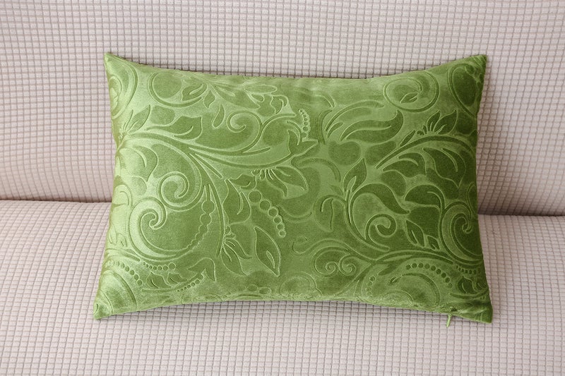 TangDepot Heavy Velvet Embossing Throw Pillow Cover, Classis Floral Anaglyph Velvet Fabric, Lumbar Pillow Cover, Indoor/Outdoor Pillowcase - (12" x 24", C18 Apple Green) - Image 5