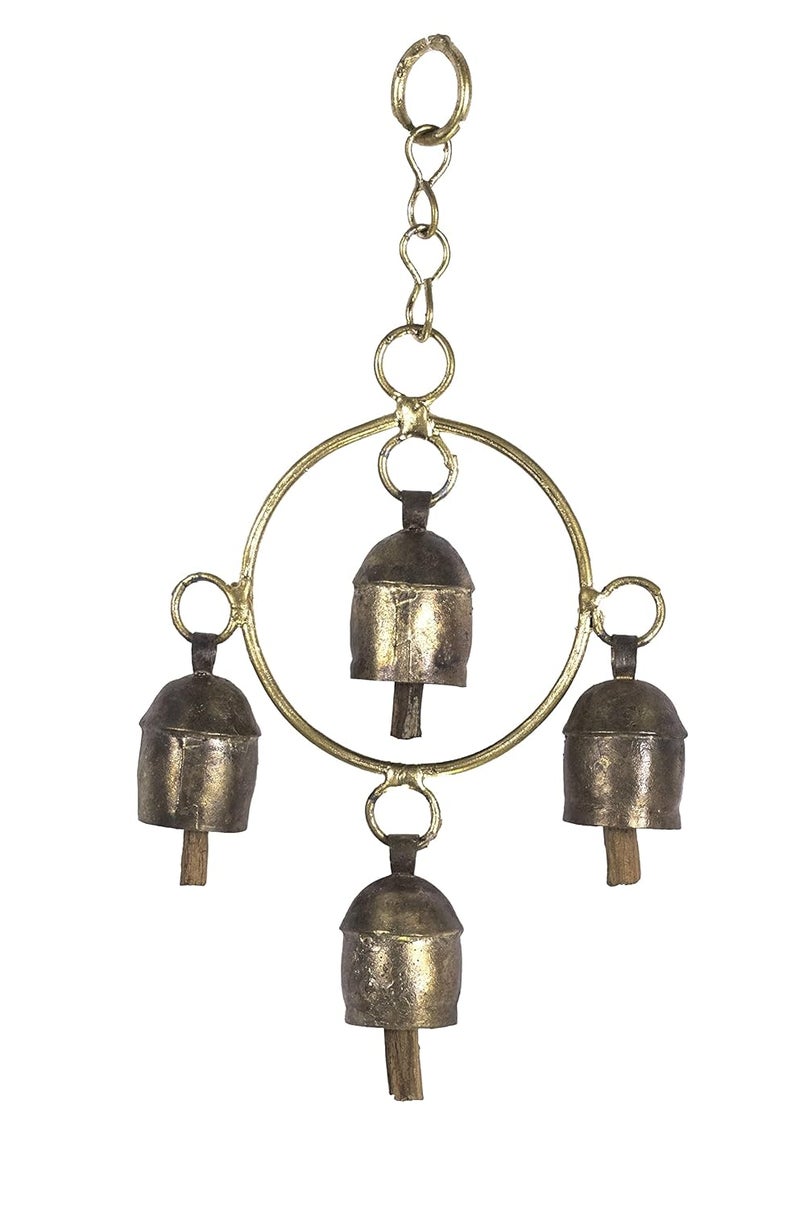 Ethnics of Kutch Ethnics of Kutch Hand Made Metal Bells Wrought Iron CopperZinc Coated Home Dcor Chimes Cow Bell Cluster of Rings 5 Bells cms Length Colour Copper BEL0104