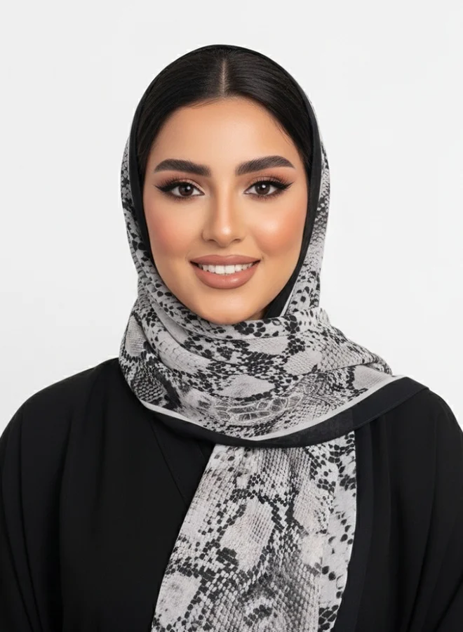 lamha abaya Gray Snake Scarf – Chiffon with an Elegant Snake-Skin Print