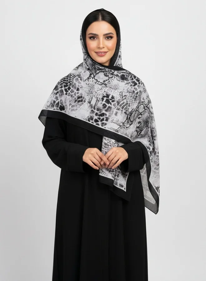 lamha abaya Gray Snake Scarf – Chiffon with an Elegant Snake-Skin Print