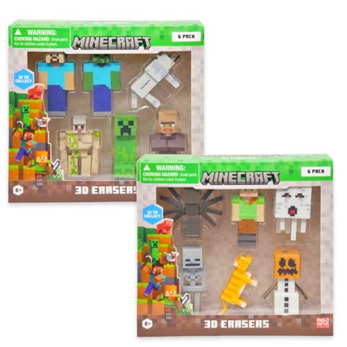 MINECRAFT مجموعة هدايا حفلة ماين كرافت - حزمة تحتوي على 12 ممحاة ألعاب فيديو تضم كريبر، زومبي، والمزيد بالإضافة إلى ملصقات | مجموعة مستلزمات حفلة ماين كرافت للأطفال، الأولاد، البنات - Image 2