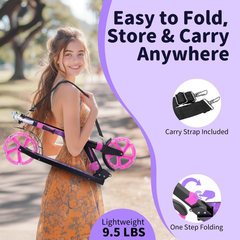 BELEEV V8 Scooters for Kids Ages 6+ with Light-Up Wheel & Stem & Deck, 2 Wheel Folding Scooter for Adults Teens, 4 Adjustable Height, Lightweight Sport Commuter Scooter, up to 220lbs (Galaxy Purple) - Image 5